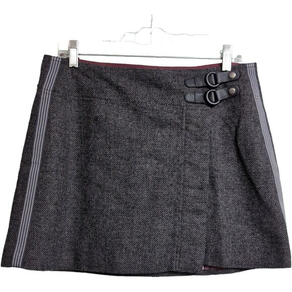 Prana Quincy Skirt Grey Coal Wool Blend Wrap Buckle Closure Plaid Lining Size M - Picture 1 of 9